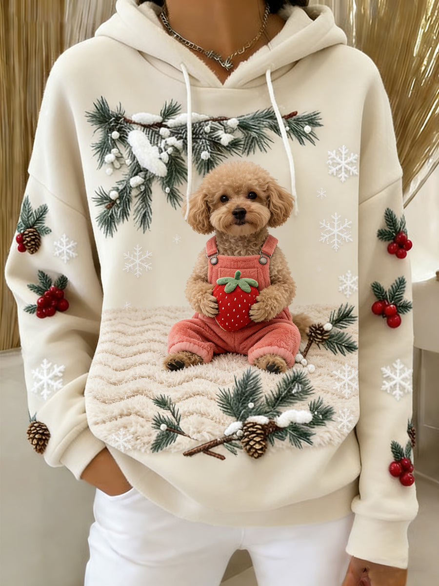 Damska wygodna flanelowa bluza z kapturem Retro Animal Art Print