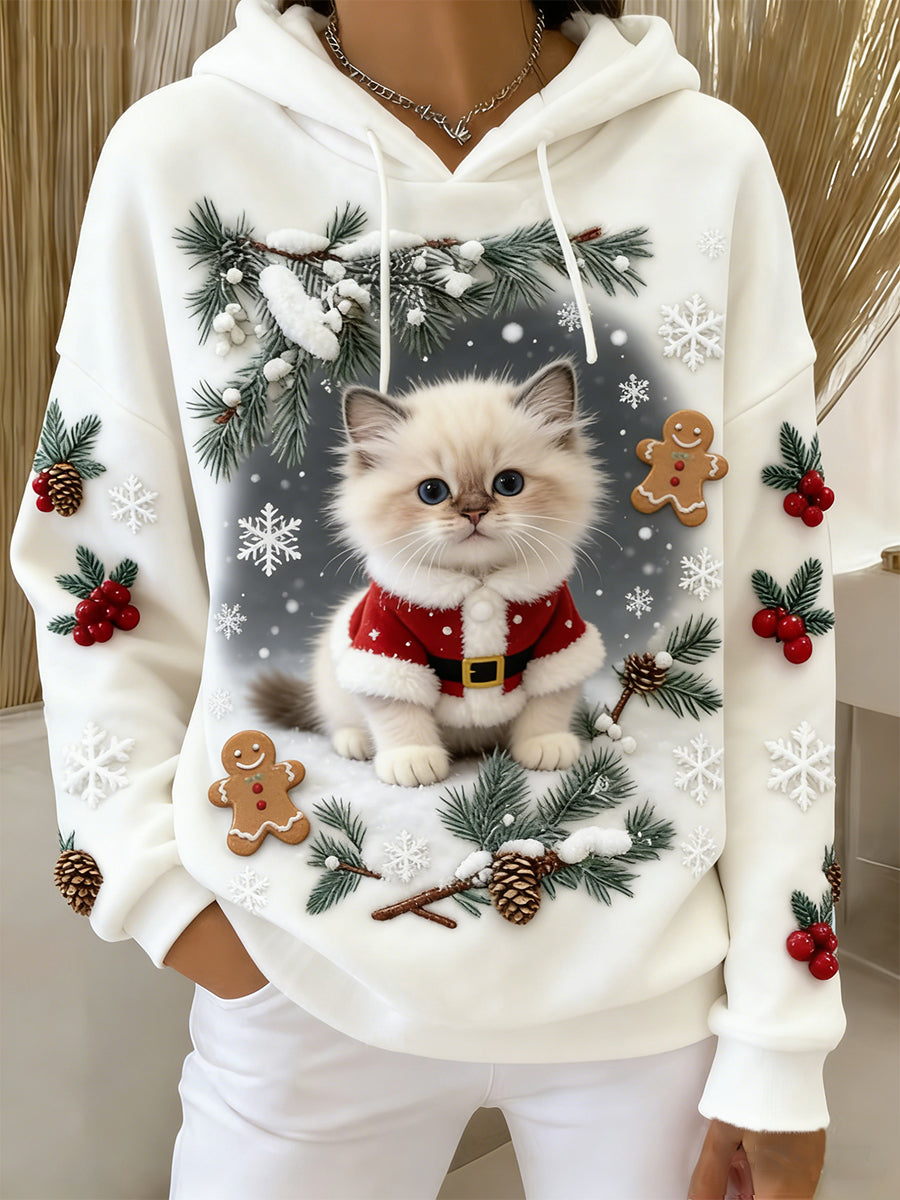 Damska wygodna flanelowa bluza z kapturem Retro Animal Art Print