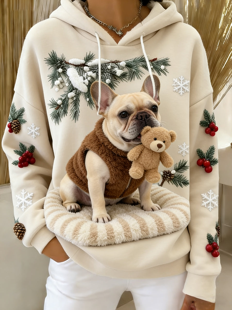 Damska wygodna flanelowa bluza z kapturem Retro Animal Art Print