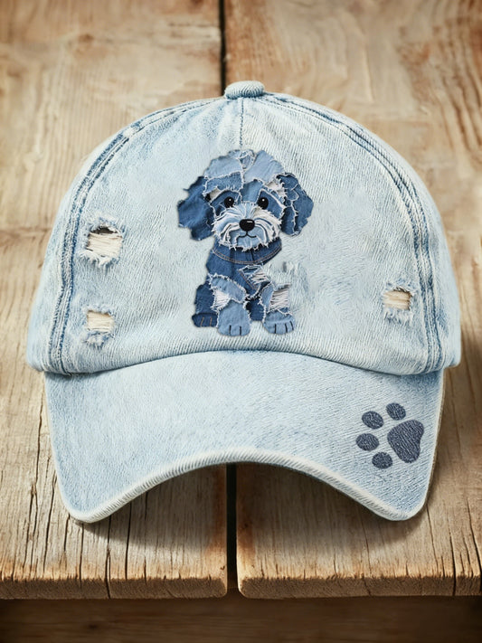 Czapka z denimem z nadrukiem retro uroczy pies