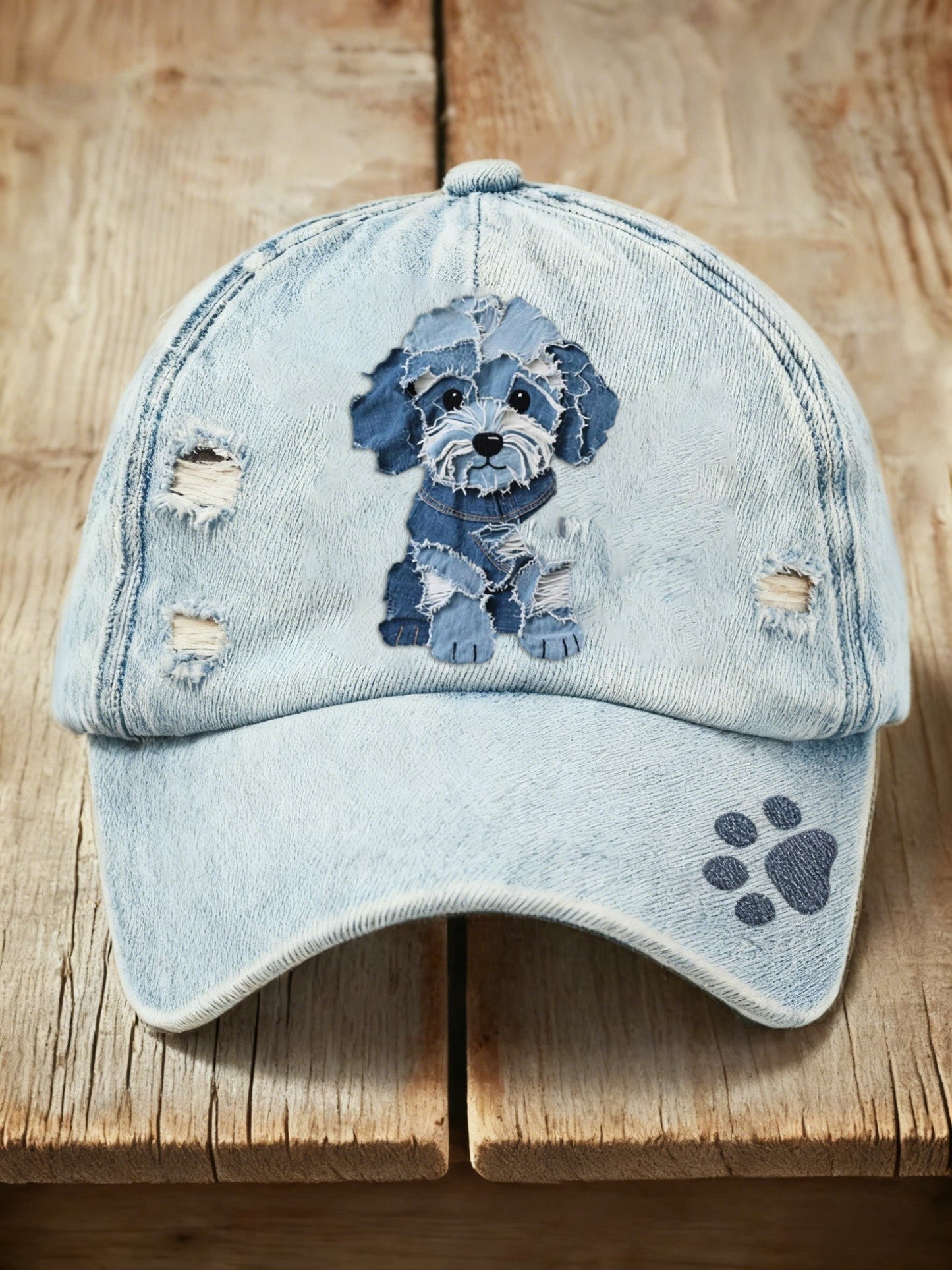 Czapka z denimem z nadrukiem retro uroczy pies