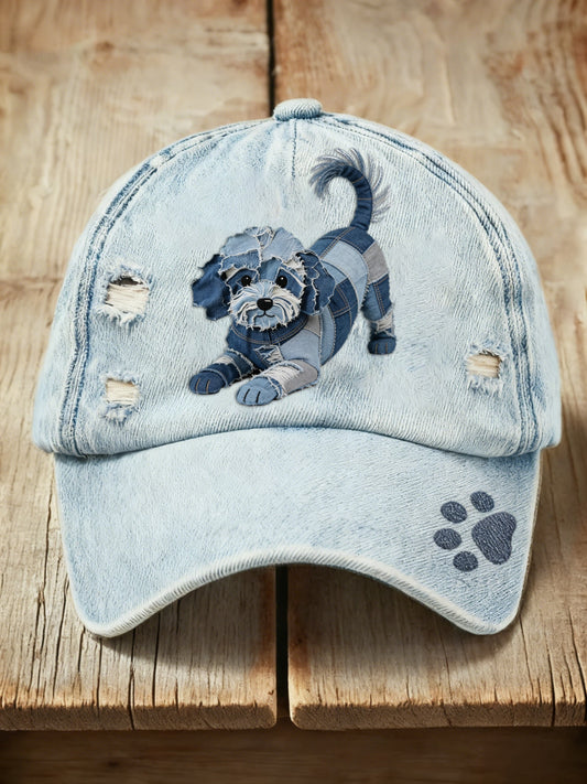 Czapka z denimem z nadrukiem retro uroczy pies