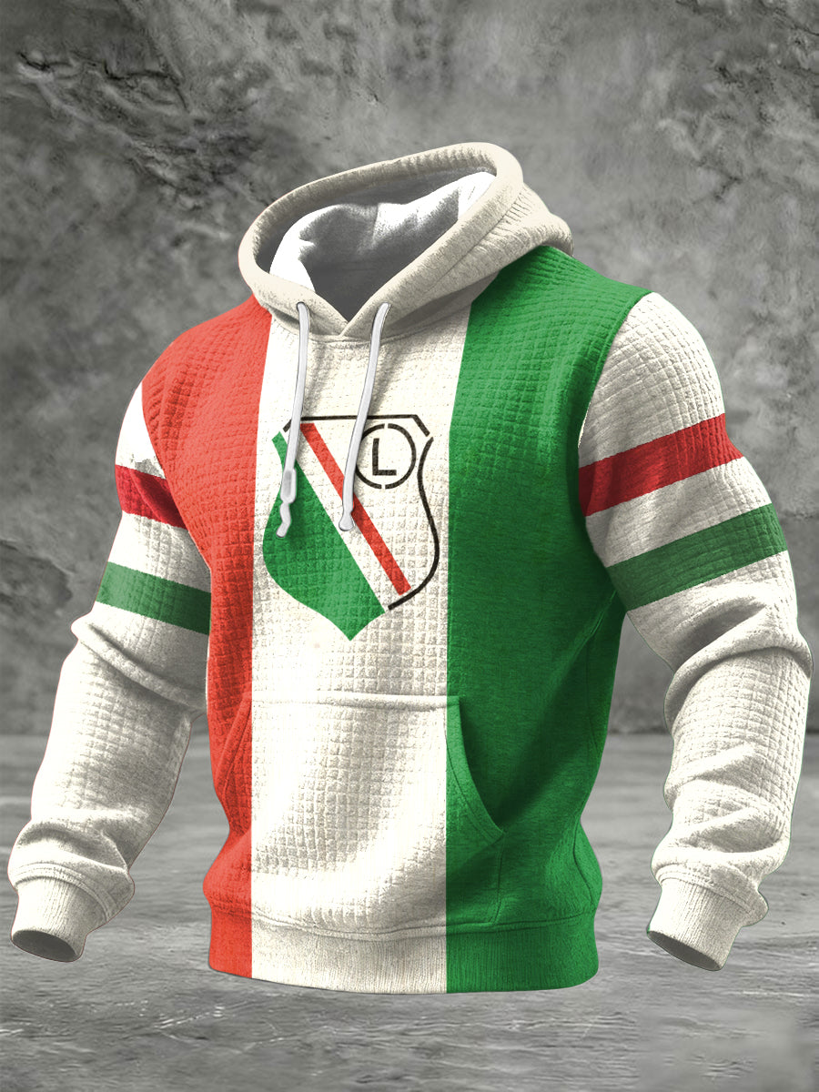 Retro Polski Warszawa Klub Patchwork Casual Bluza z kapturem