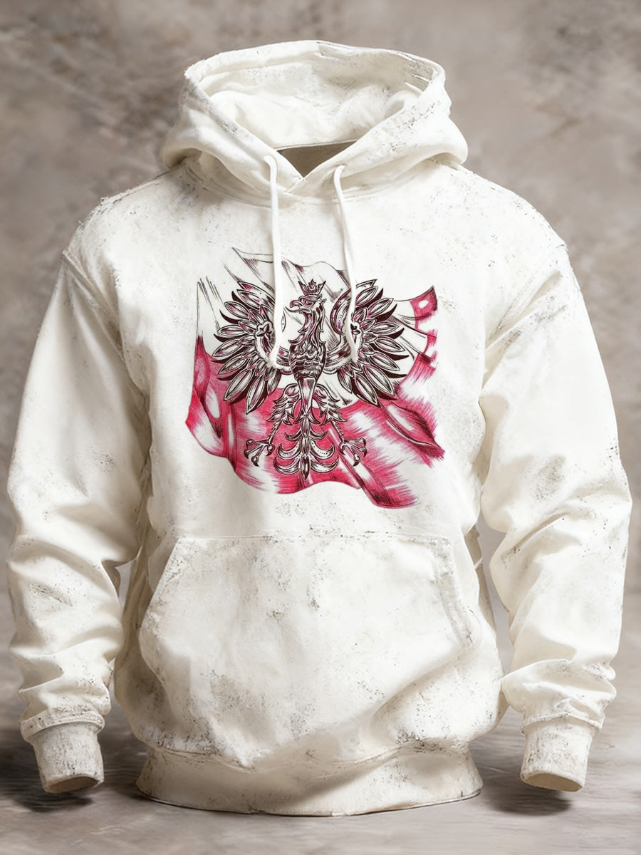 Męska bluza z kapturem z nadrukiem w stylu retro w trudnej sytuacji