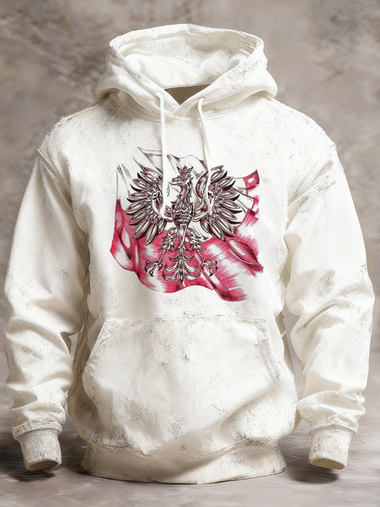 Męska bluza z kapturem z nadrukiem w stylu retro w trudnej sytuacji