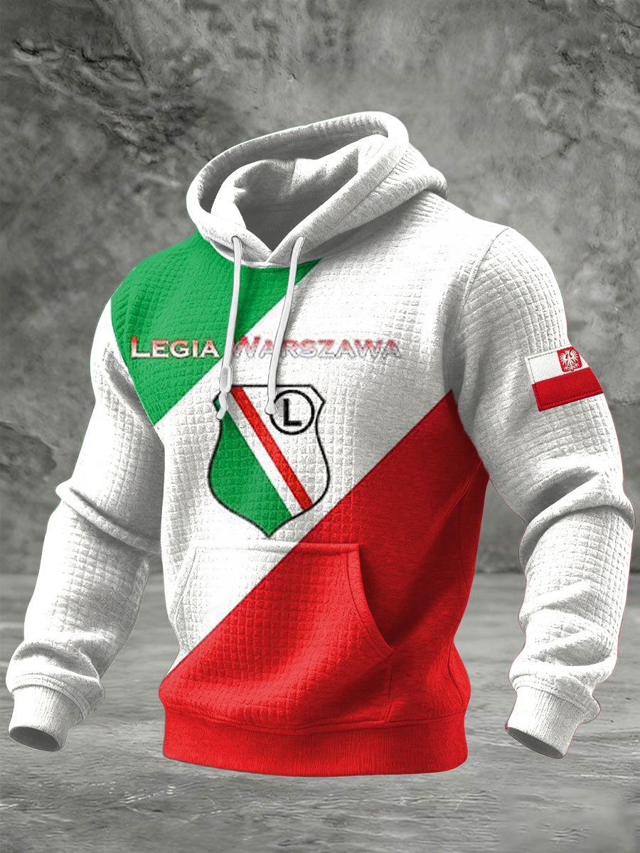 Retro Polski Warszawski Godło Patchwork Casual Bluza z kapturem