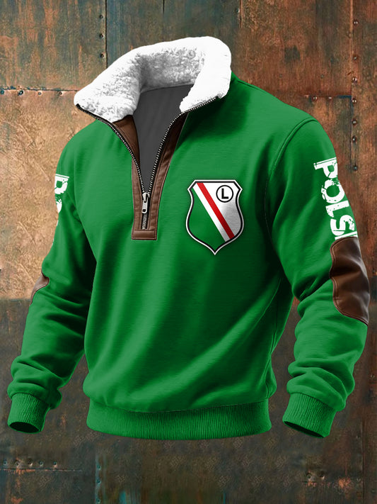 Retro Polski Godło Warszawskie Lambswool Zipper Pullover
