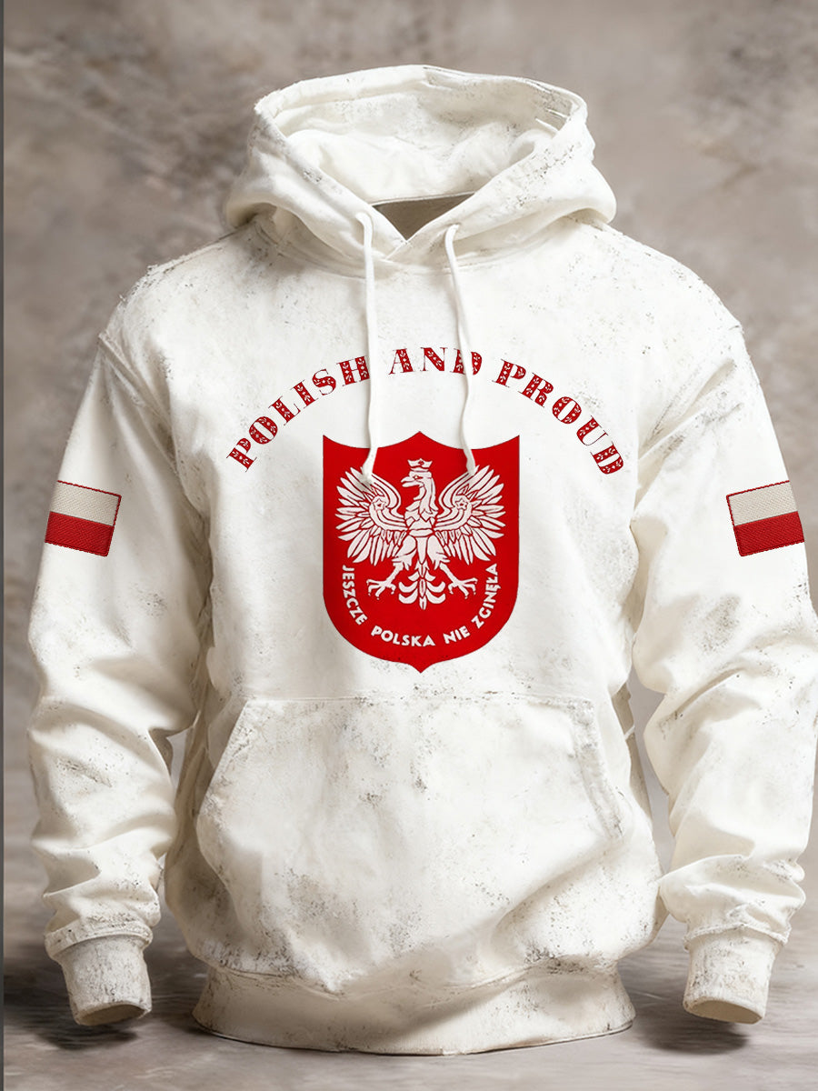 Męska bluza z kapturem z nadrukiem w stylu retro w trudnej sytuacji