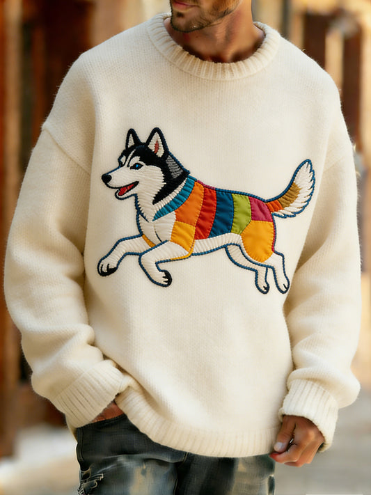 Wygodny top z dzianiny w stylu retro w stylu retro z nadrukiem w stylu zwierzęcym