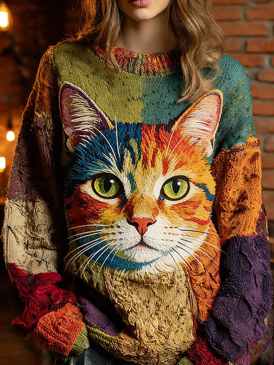 Damski sweter w stylu vintage z nadrukiem zwierzęcym Comfort