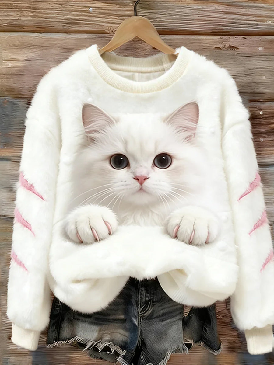 Damski Retro Animal Art Print Wygodny Top flanelowy