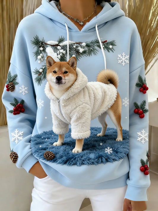 Damska wygodna flanelowa bluza z kapturem Retro Animal Art Print