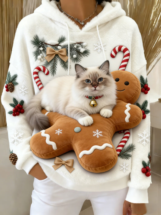 Damska wygodna flanelowa bluza z kapturem Retro Animal Art Print