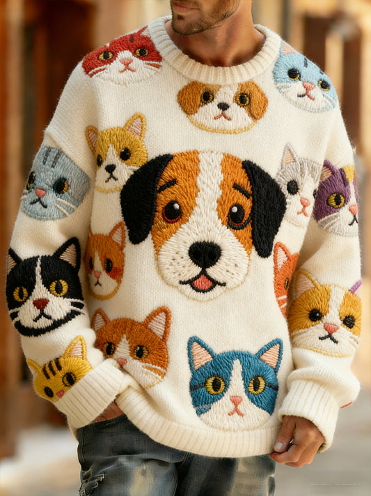 Wygodny top z dzianiny w stylu retro w stylu retro z nadrukiem w stylu zwierzęcym