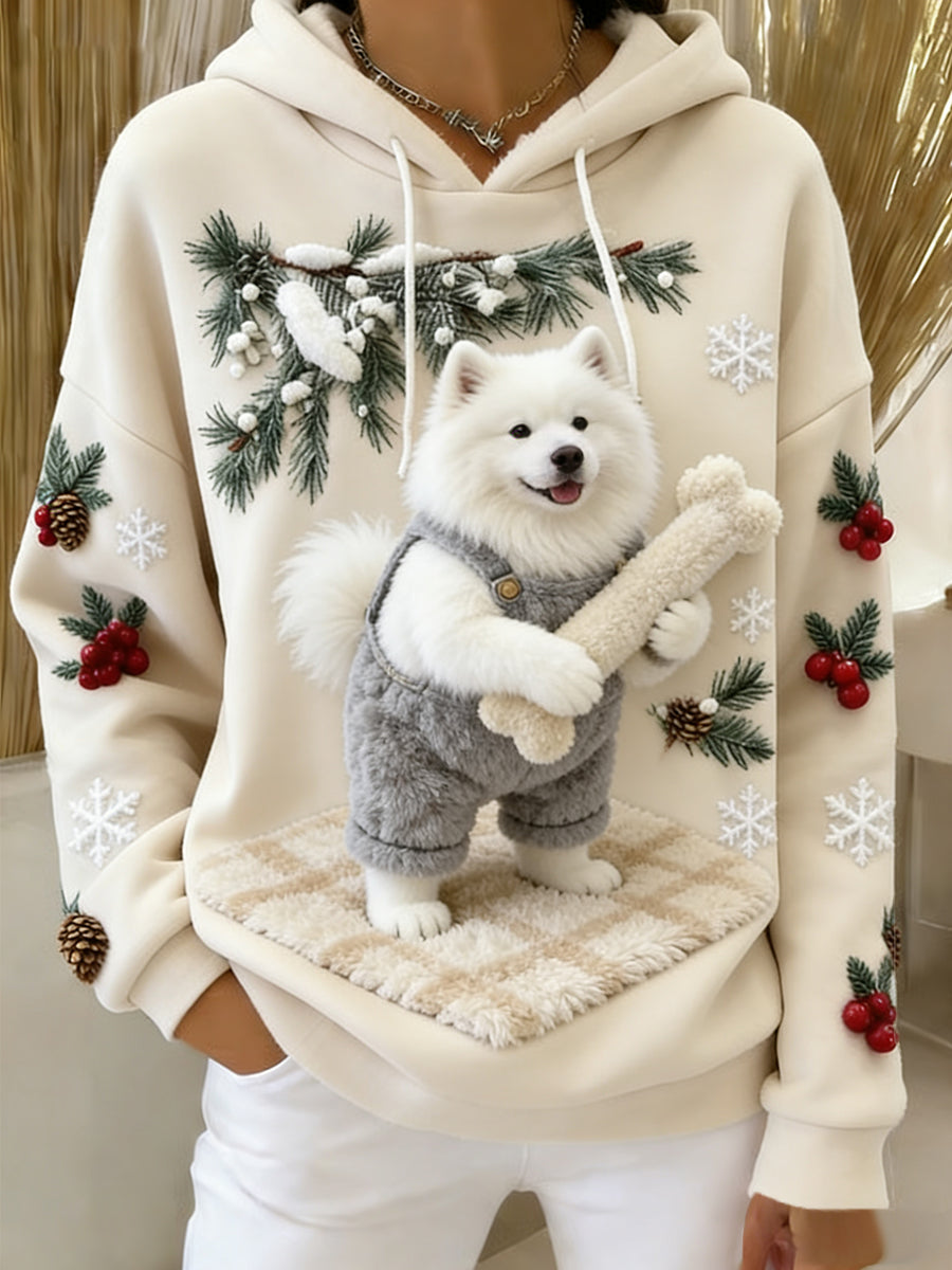 Damska wygodna flanelowa bluza z kapturem Retro Animal Art Print