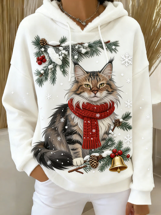 Damska wygodna flanelowa bluza z kapturem Retro Animal Art Print