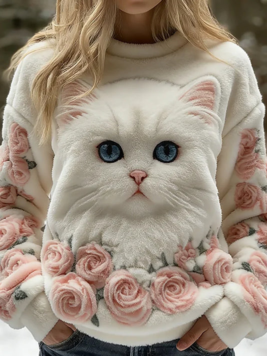 Damski Retro Animal Art Print Wygodny Top flanelowy