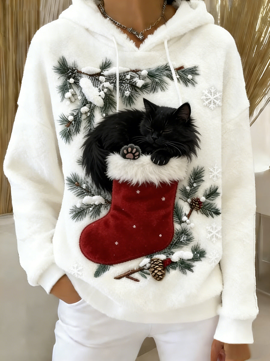 Damska wygodna flanelowa bluza z kapturem Retro Animal Art Print