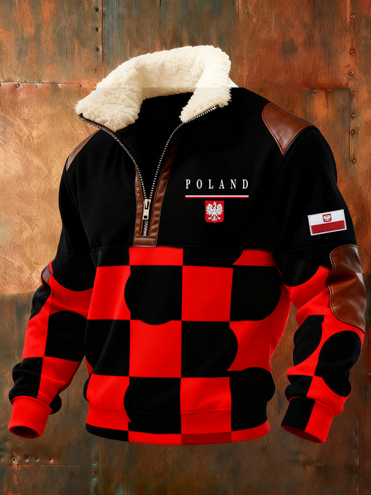 Męska polska sztuka retro casualowa gruba futrzana bluza z kołnierzem