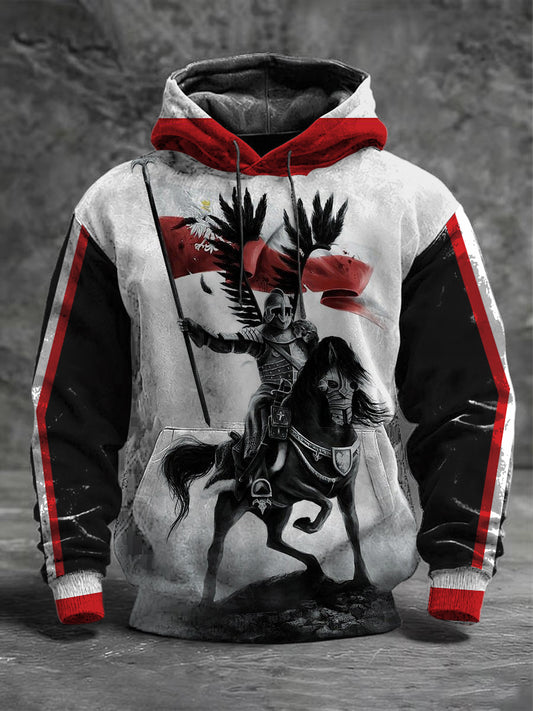 Męska dramatyczna bluza z kapturem z kapturem w kolorze polskim skrzydconym husar