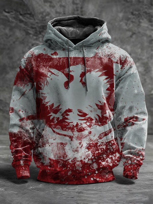 Męska odwróżona polska bluza z kapturem z nadrukiem orła