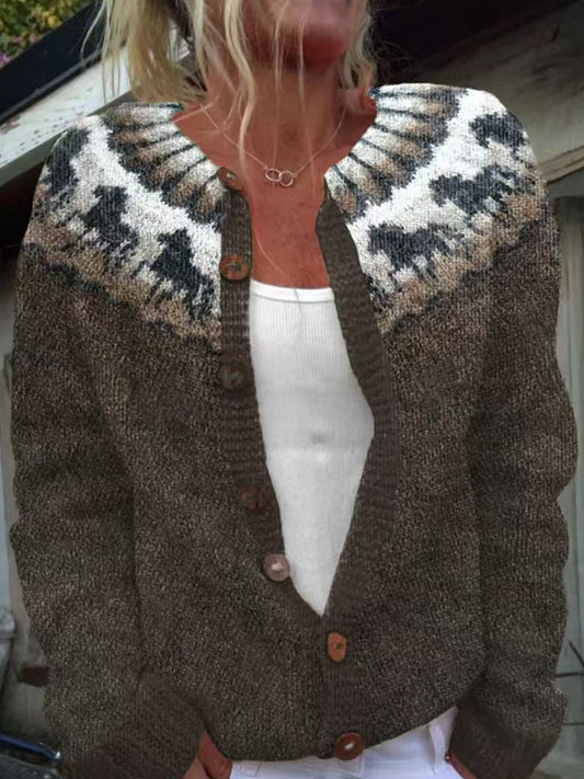 Damski słodki sweter z islandzkim swetrem rozpinany sweter