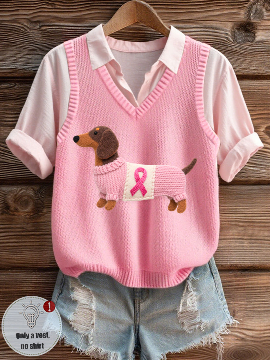 Damska filcowa artystyczna jamnik wzór Przytulna dzianinowa kamizelka