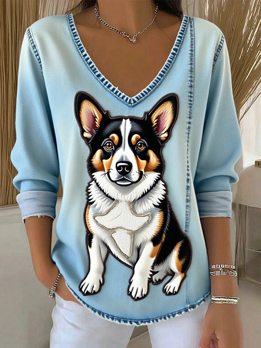 Damski Vintage Animal Print Casual Top