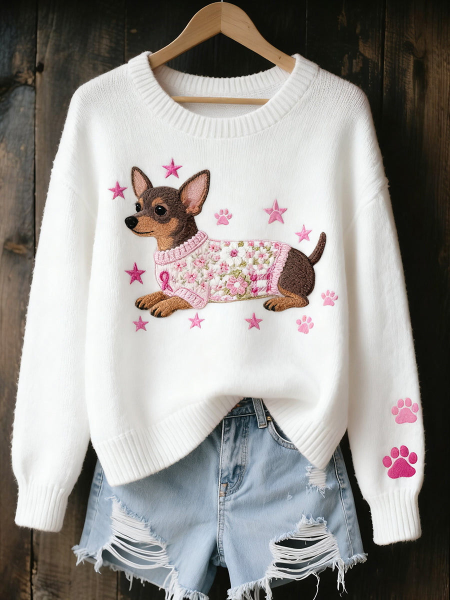 Damski Vintage Art Animal Print Przytulny sweter z dzianiny