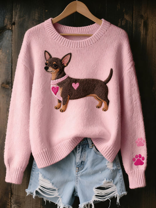 Damski Vintage Art Animal Print Przytulny sweter z dzianiny