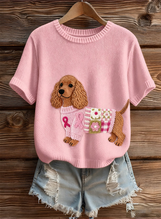 Damski artystyczny nadruk zwierzęcy wygodny top z dzianiny z krótkim rękawem