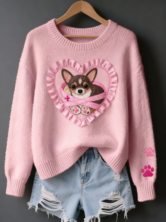 Damski Vintage Art Animal Print Przytulny sweter z dzianiny