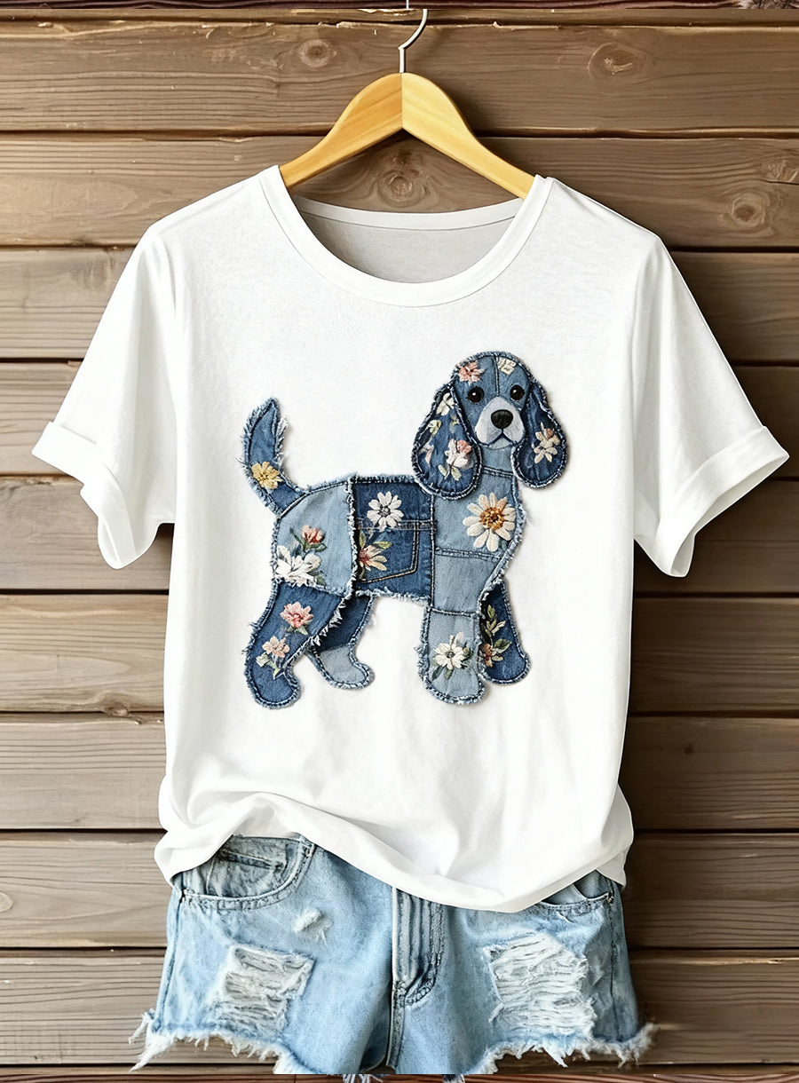 Damski artystyczny top z nadrukiem zwierzęcym Comfort z krótkim rękawem