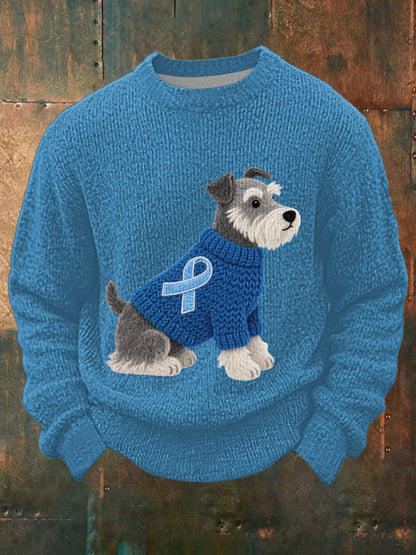 Męska sztuka filcowa Sznaucer Pies wzór Przytulny top z dzianiny