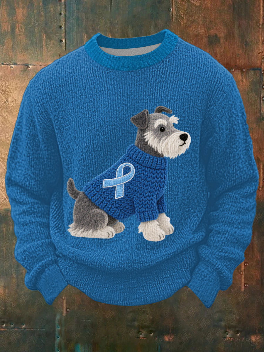 Męska sztuka filcowa Sznaucer Pies wzór Przytulny top z dzianiny