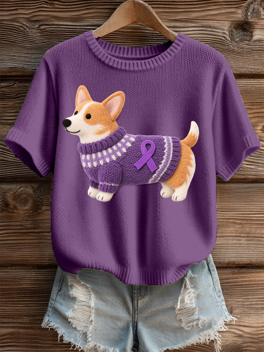 Damski Felt Art Corgi Wzór Przytulny top z dzianiny