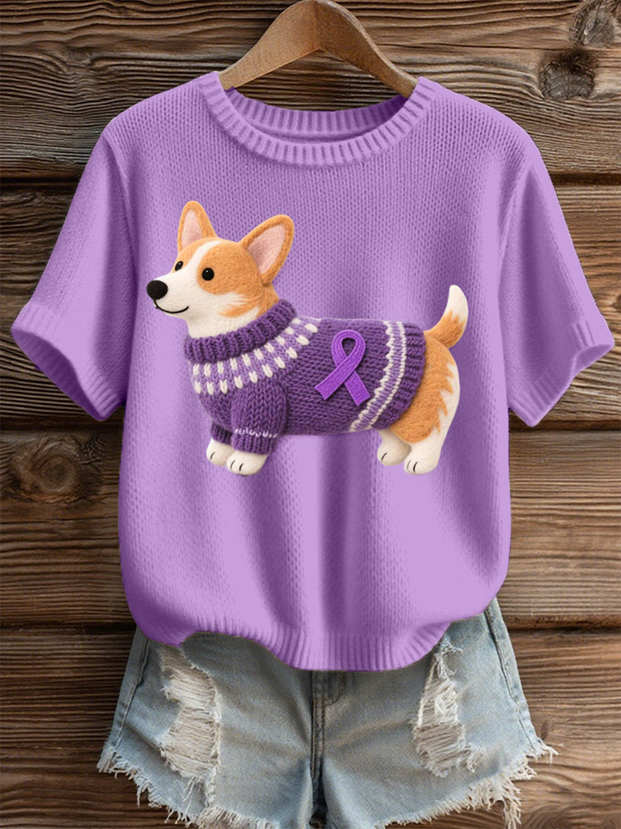 Damski Felt Art Corgi Wzór Przytulny top z dzianiny
