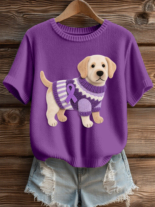 Damski filcowy wzór Labrador pies przytulny top z dzianiny