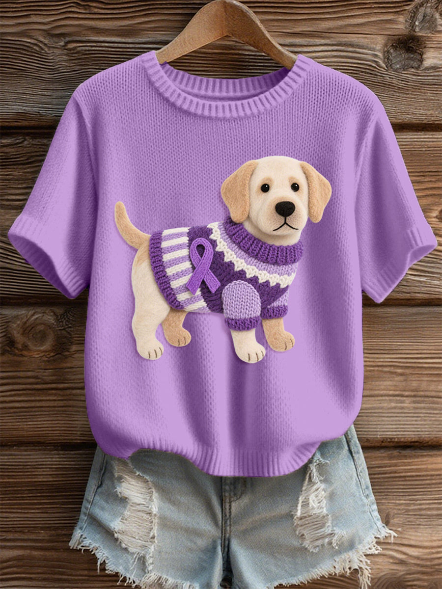 Damski filcowy wzór Labrador pies przytulny top z dzianiny