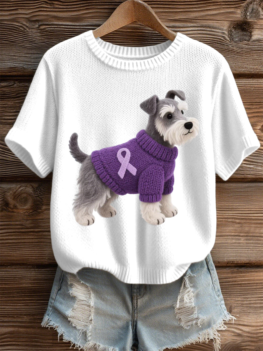 Damska sztuka filcowa Schnauzer wzór Przytulny top z dzianiny