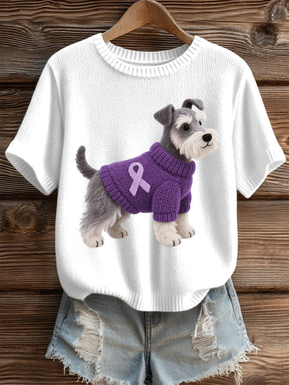 Damska sztuka filcowa Schnauzer wzór Przytulny top z dzianiny