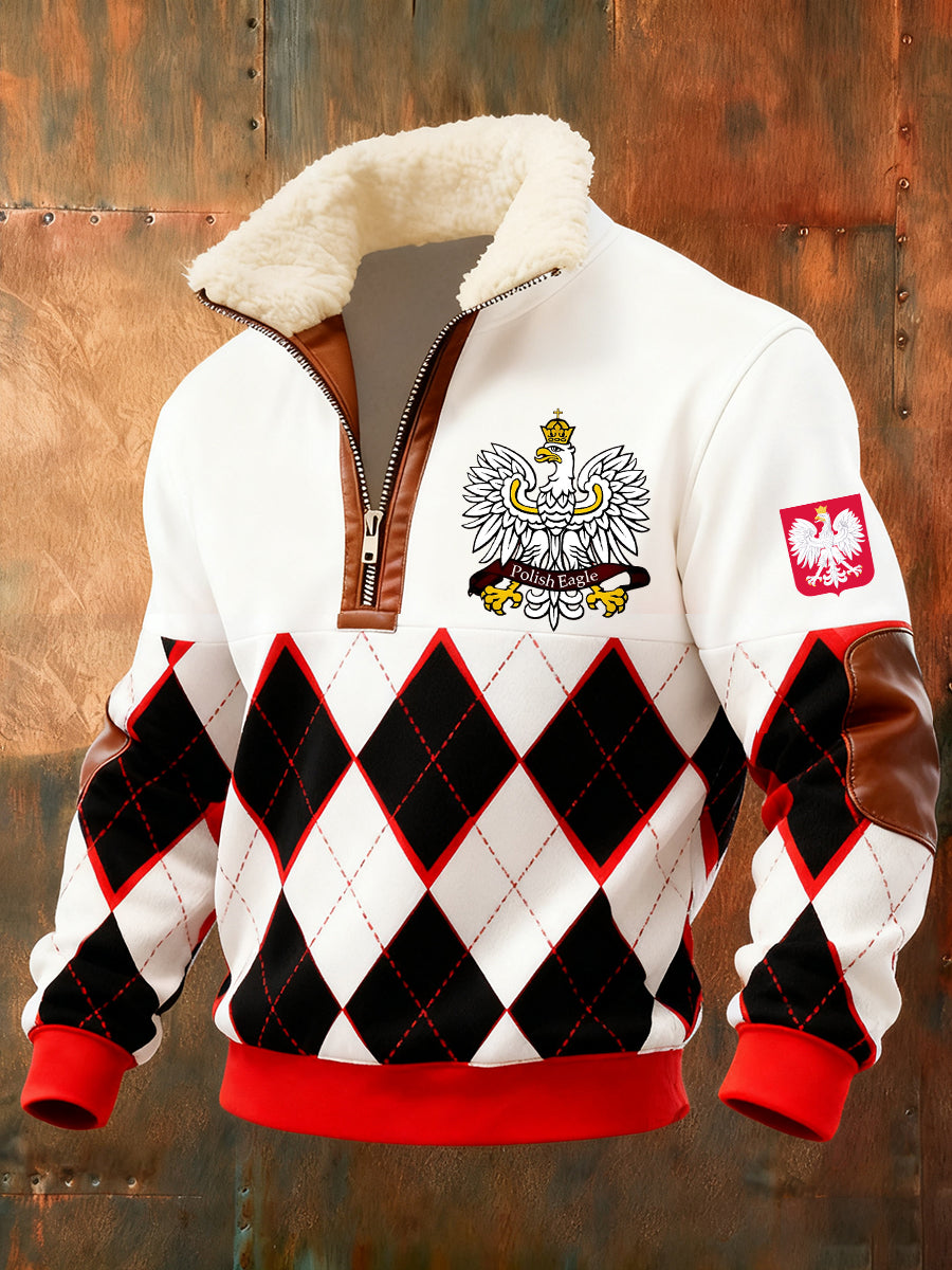 Męska polska sztuka retro casualowa gruba futrzana bluza z kołnierzem