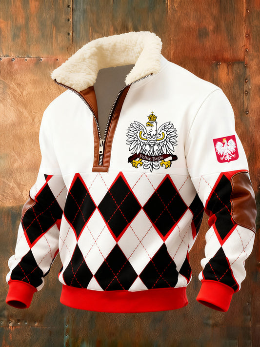 Męska polska sztuka retro casualowa gruba futrzana bluza z kołnierzem