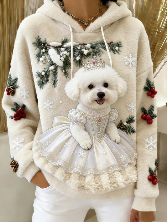 Damska wygodna flanelowa bluza z kapturem Retro Animal Art Print