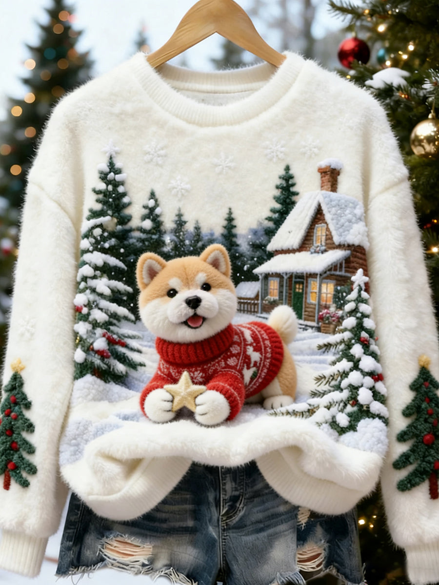 Damski Retro Animal Art Print Wygodny Top flanelowy