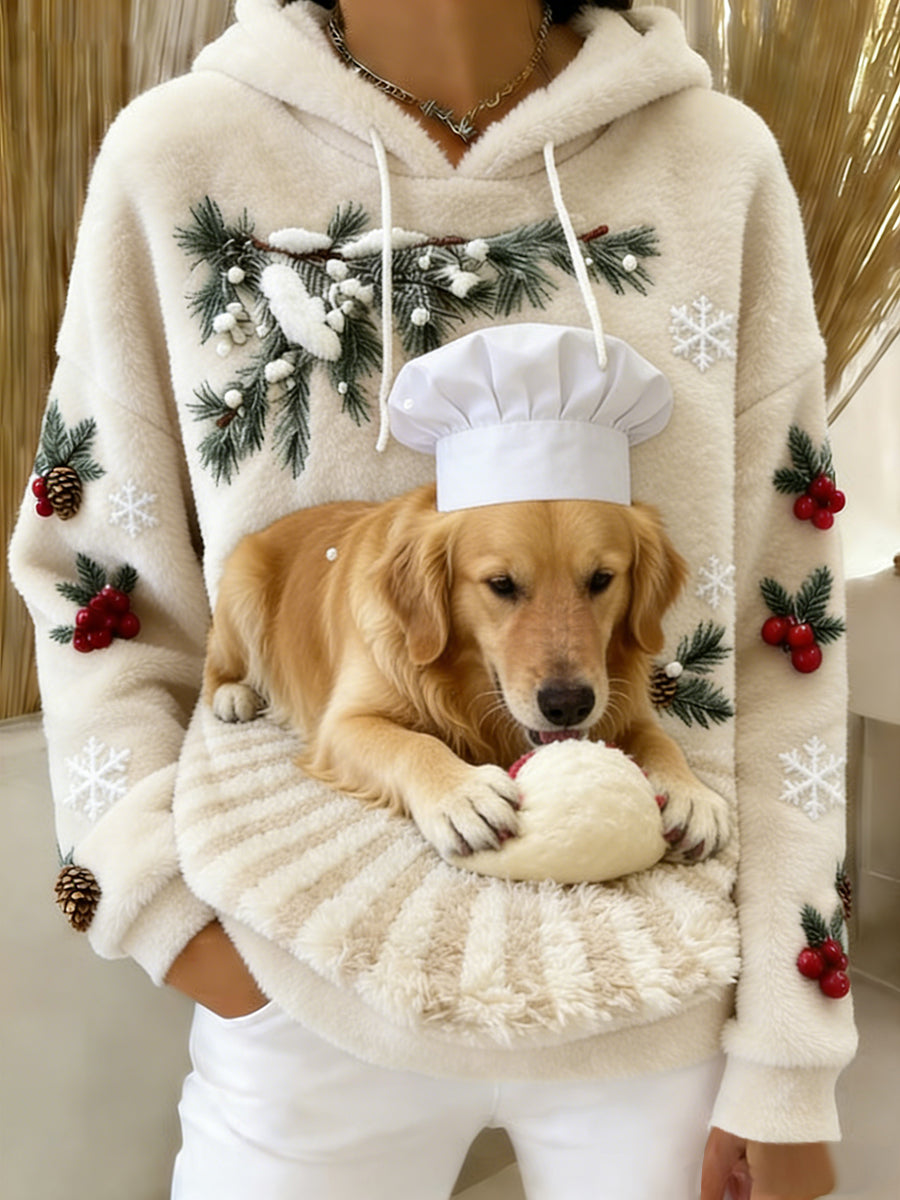 Damska wygodna flanelowa bluza z kapturem Retro Animal Art Print