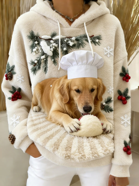 Damska wygodna flanelowa bluza z kapturem Retro Animal Art Print