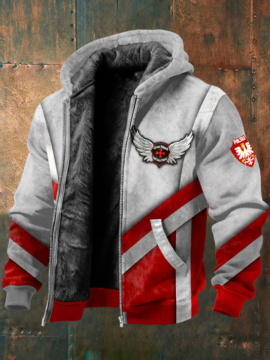 Męska kurtka z patchworkiem z polaru w krzyżowe skrzydło