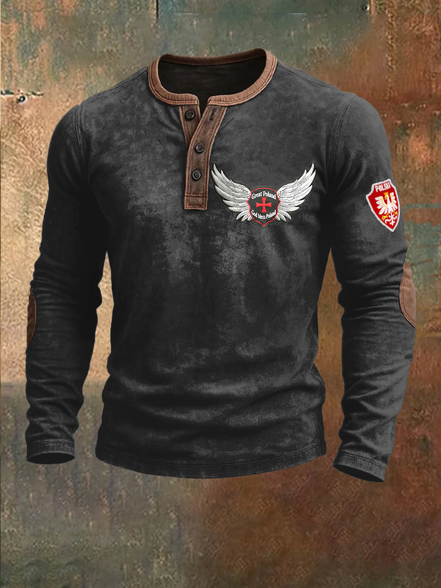 Czarna bluza patchworkowa męska Polska z nadrukiem cross wing