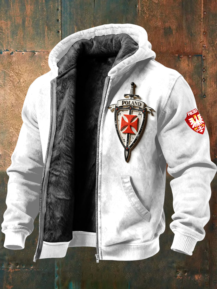 Męska polska kurtka z białym polarowym nadrukiem 3D